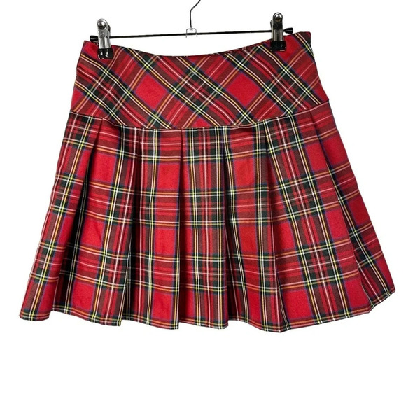 Shein Red Tartan Plaid Pleated Low Rise Mini Skirt S - Picture 3 of 4